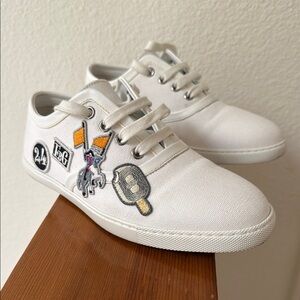 Hermes White Canvas Sneakers with Embroidered Patches